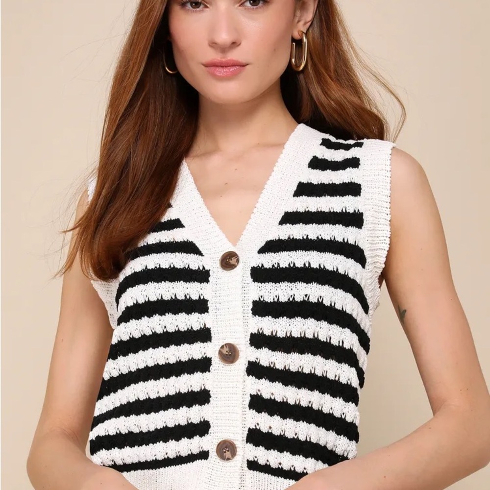 Lulus Black and White Striped Knit Vest